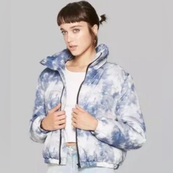 Wild Fable Blue Tie Die Puffer Jacket Size US L - Picture 1 of 6